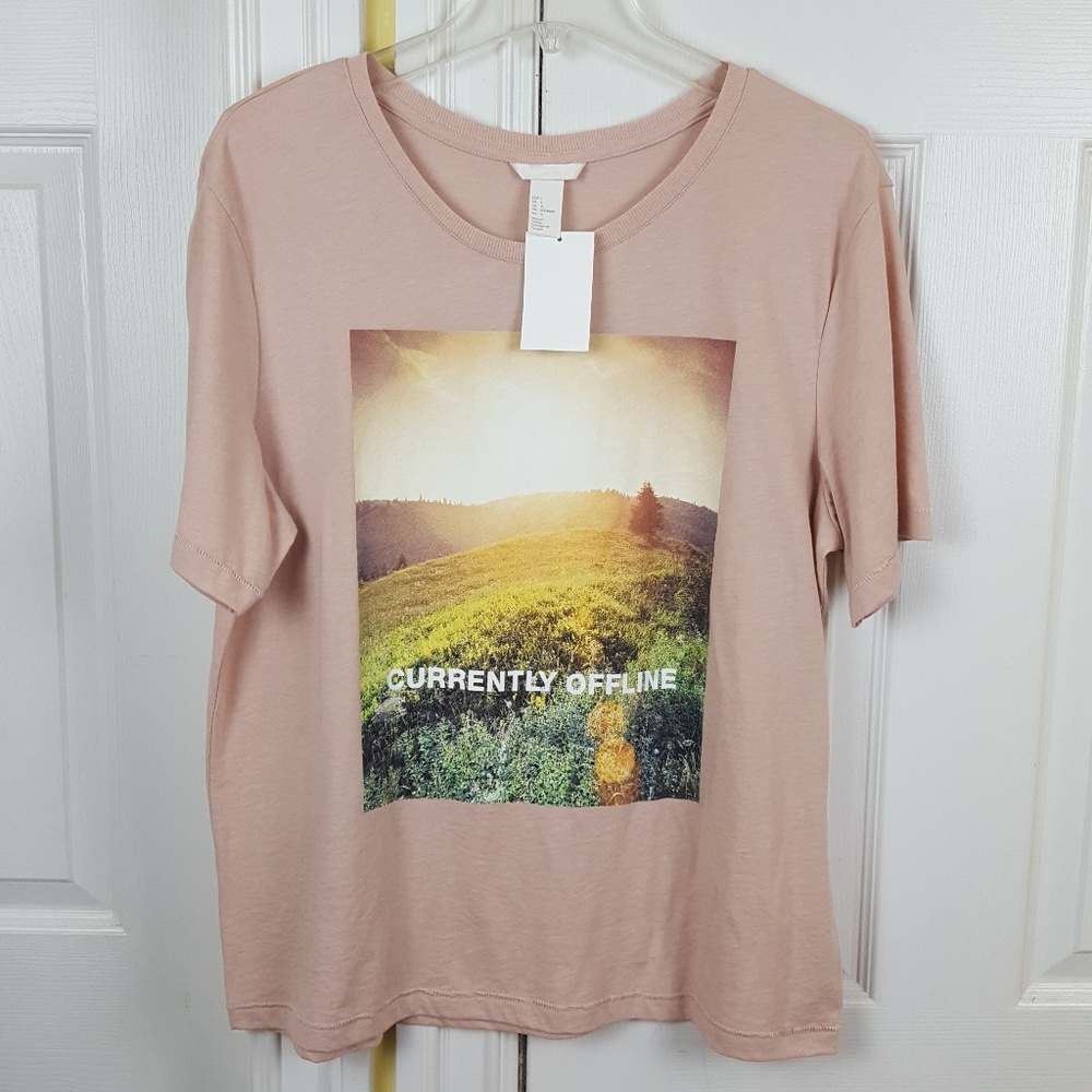 H&M Mauve Currently Offline Graphic Tee Shirt Top